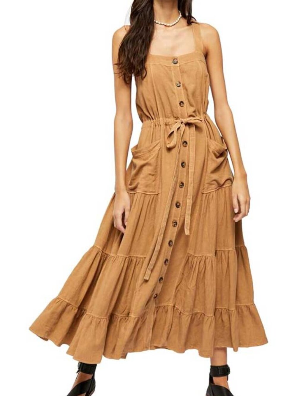Free People Catch the Breeze tiered midi dress size M Linen Blend